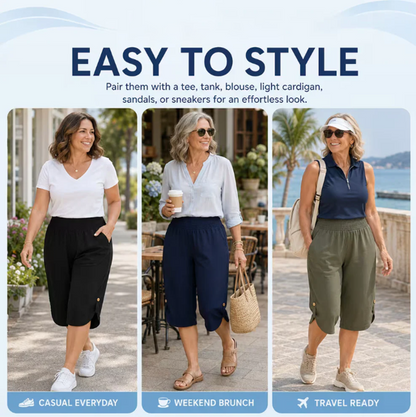 Plus-Size Smocked Waist Capri Pants