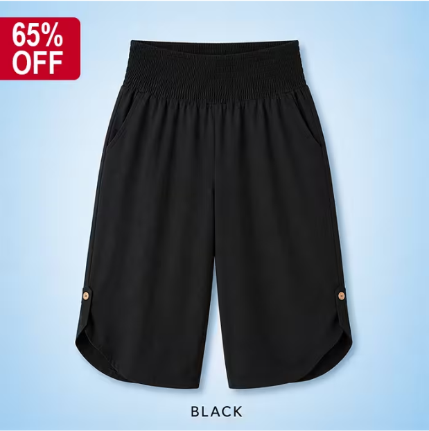 Plus-Size Smocked Waist Capri Pants