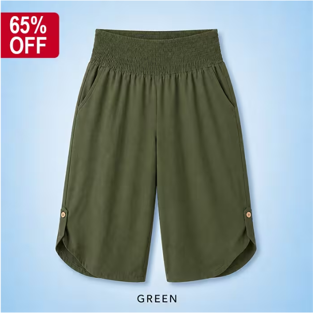 Plus-Size Smocked Waist Capri Pants