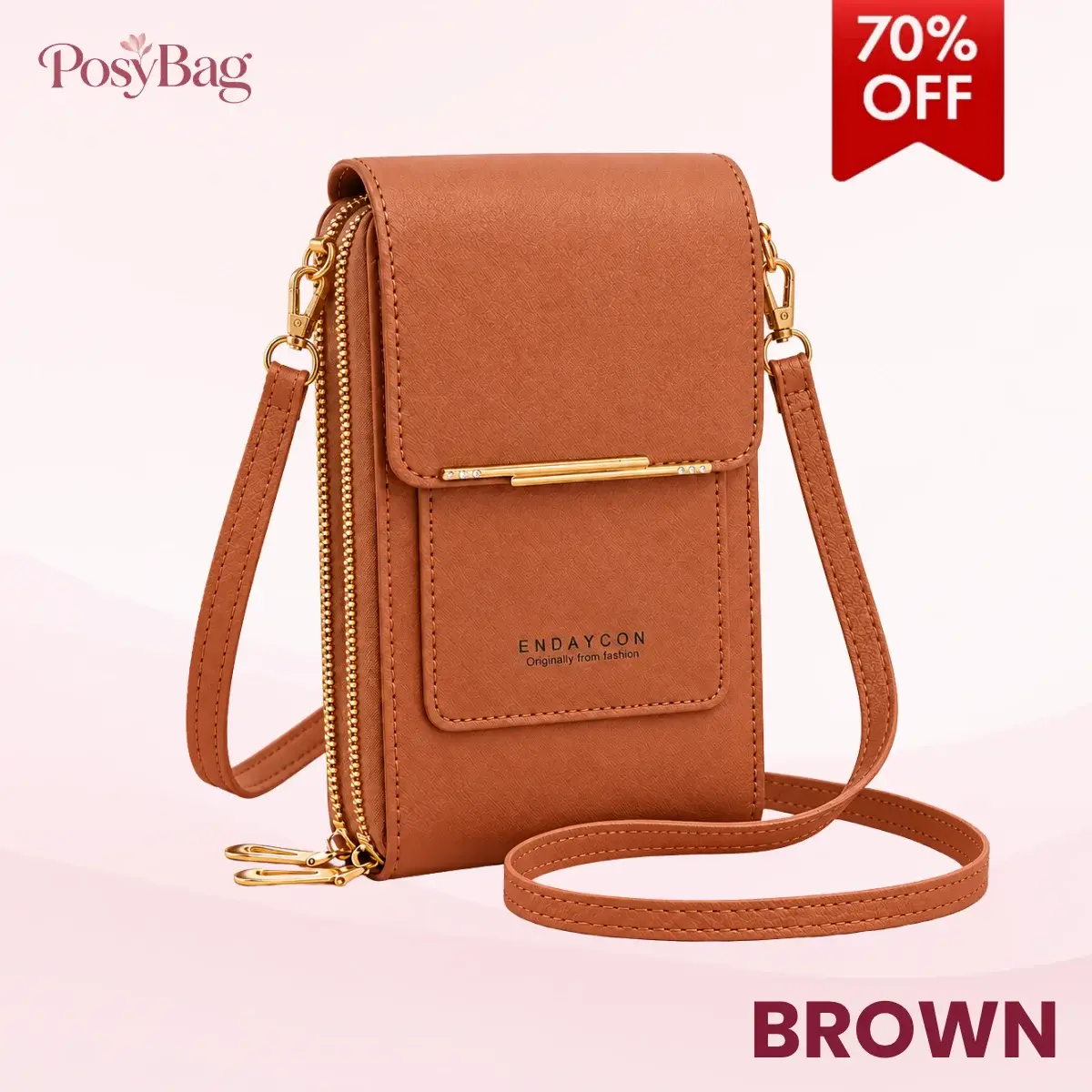 PosyBag - Touch Screen Waterproof Leather Crossbody Phone Bag for iPhone, Galaxy & Other