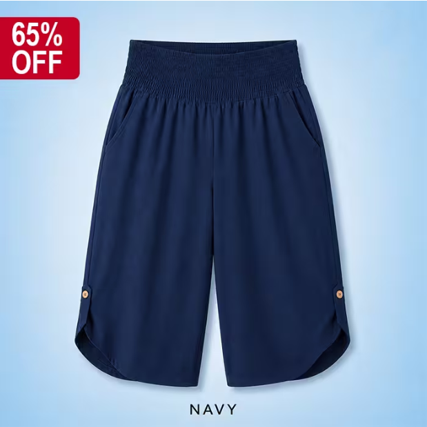 Plus-Size Smocked Waist Capri Pants