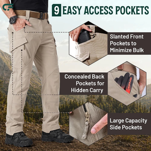 FlexCamo - Men's 9-Pocket Straight Fit Tactical Waterproof Pants