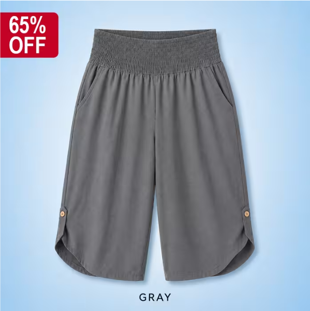 Plus-Size Smocked Waist Capri Pants