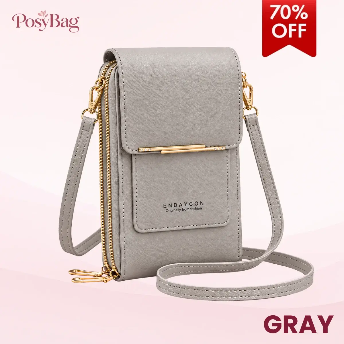 PosyBag - Touch Screen Waterproof Leather Crossbody Phone Bag for iPhone, Galaxy & Other