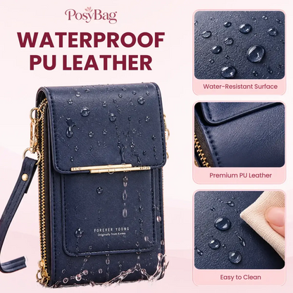 PosyBag - Touch Screen Waterproof Leather Crossbody Phone Bag for iPhone, Galaxy & Other