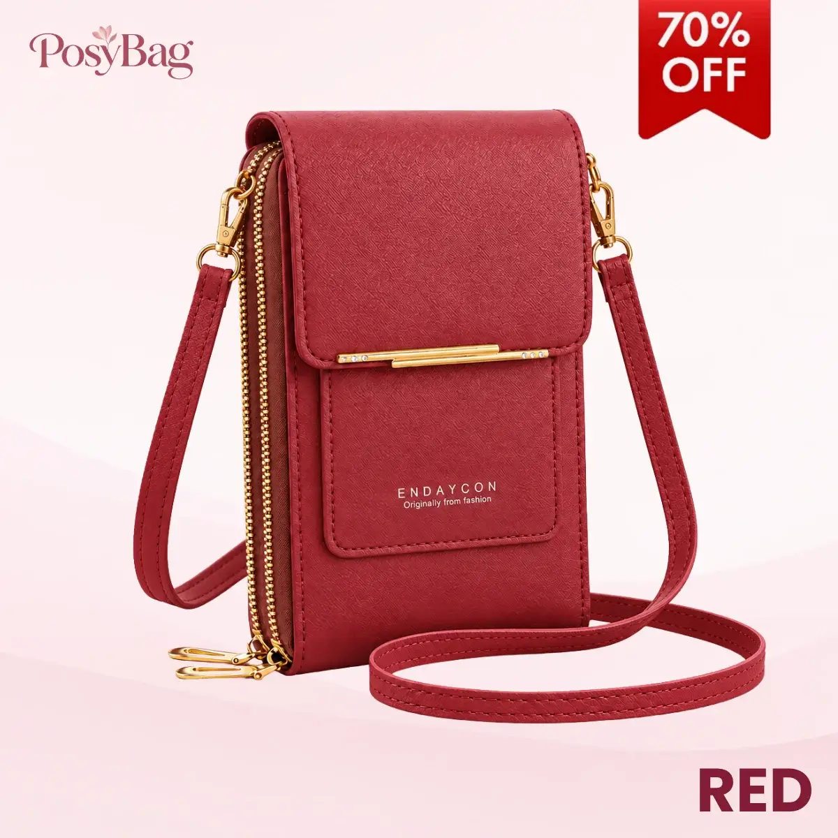PosyBag - Touch Screen Waterproof Leather Crossbody Phone Bag for iPhone, Galaxy & Other