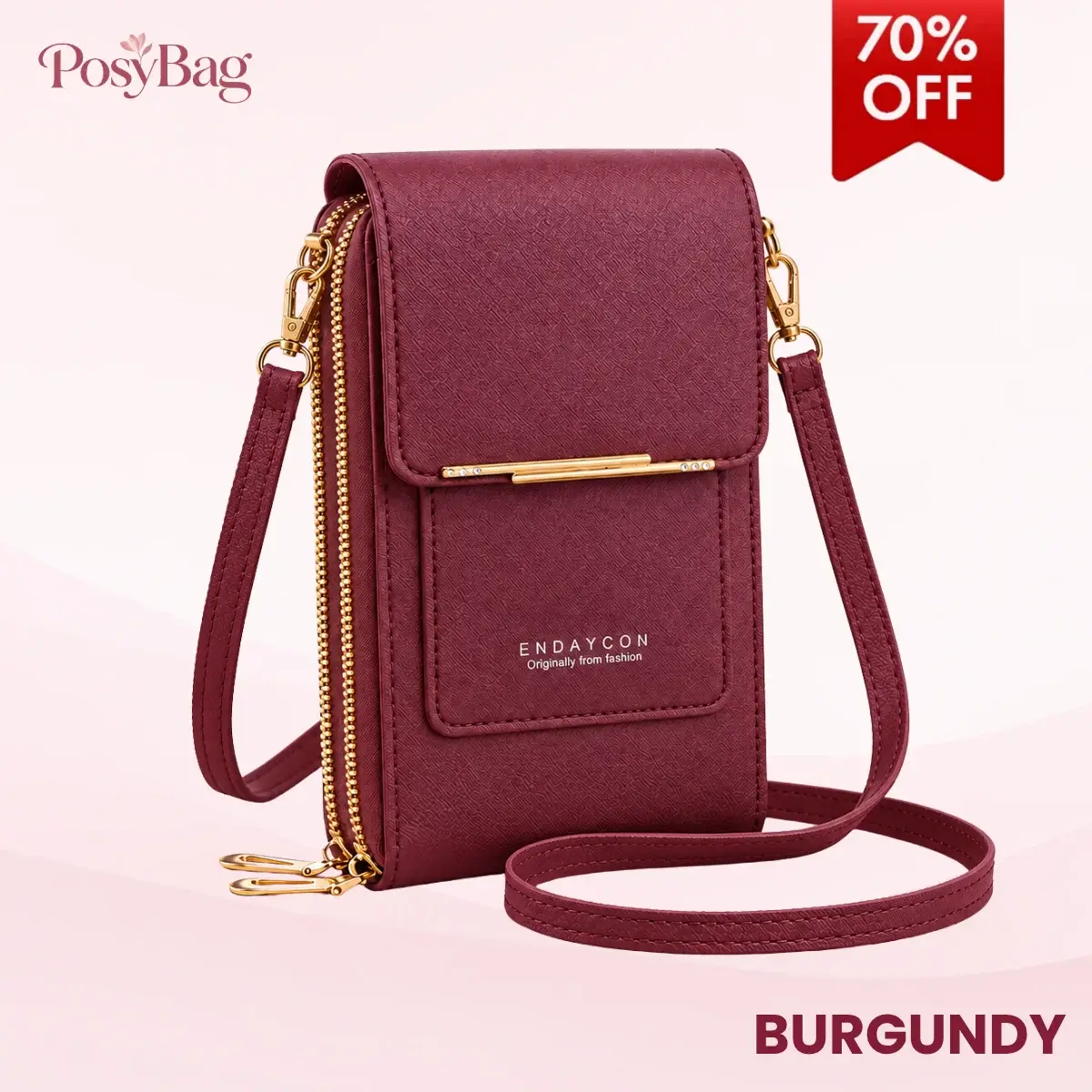 PosyBag - Touch Screen Waterproof Leather Crossbody Phone Bag for iPhone, Galaxy & Other