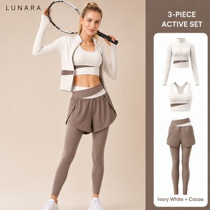 LunaFlex 3-piece active set in Ivory White and Cocoa