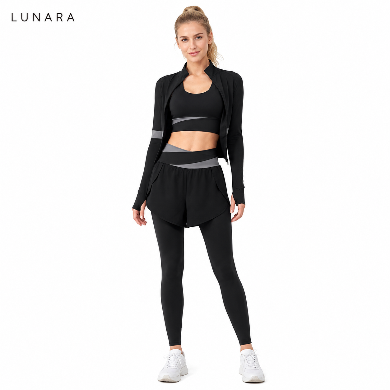 LunaFlex 3-piece activewear set front view on white background