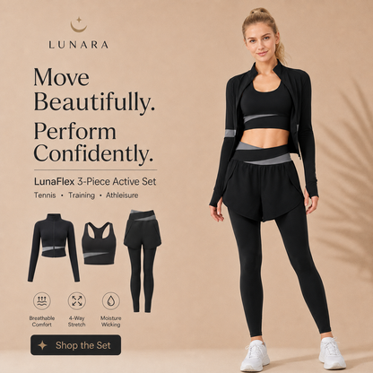 LunaFlex 3-piece activewear premium closing visual