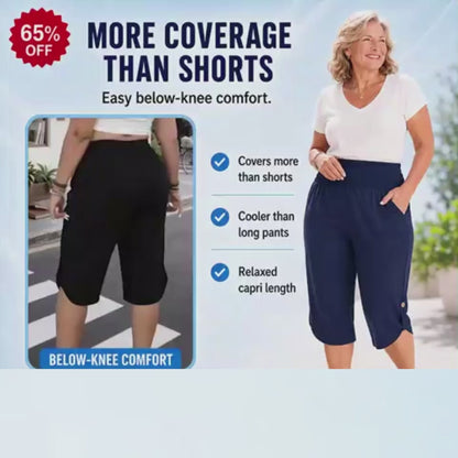 Plus-Size Smocked Waist Capri Pants