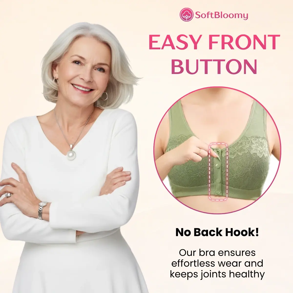 Soft Bloomy - LAST DAY 70% OFF | Easy-On Front Closure Cotton Comfort Shaping Bra for Seniors