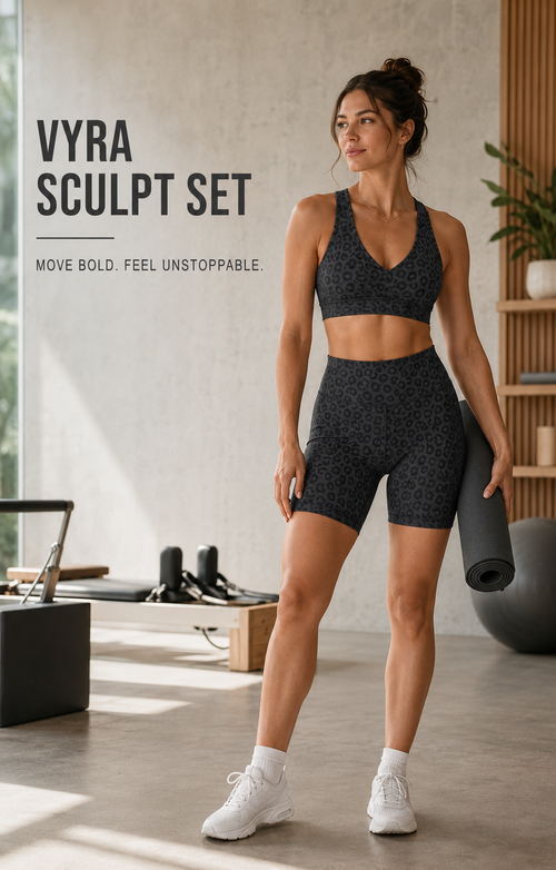 VYRA Sculpt Seamless Set hero campaign in a Pilates studio
