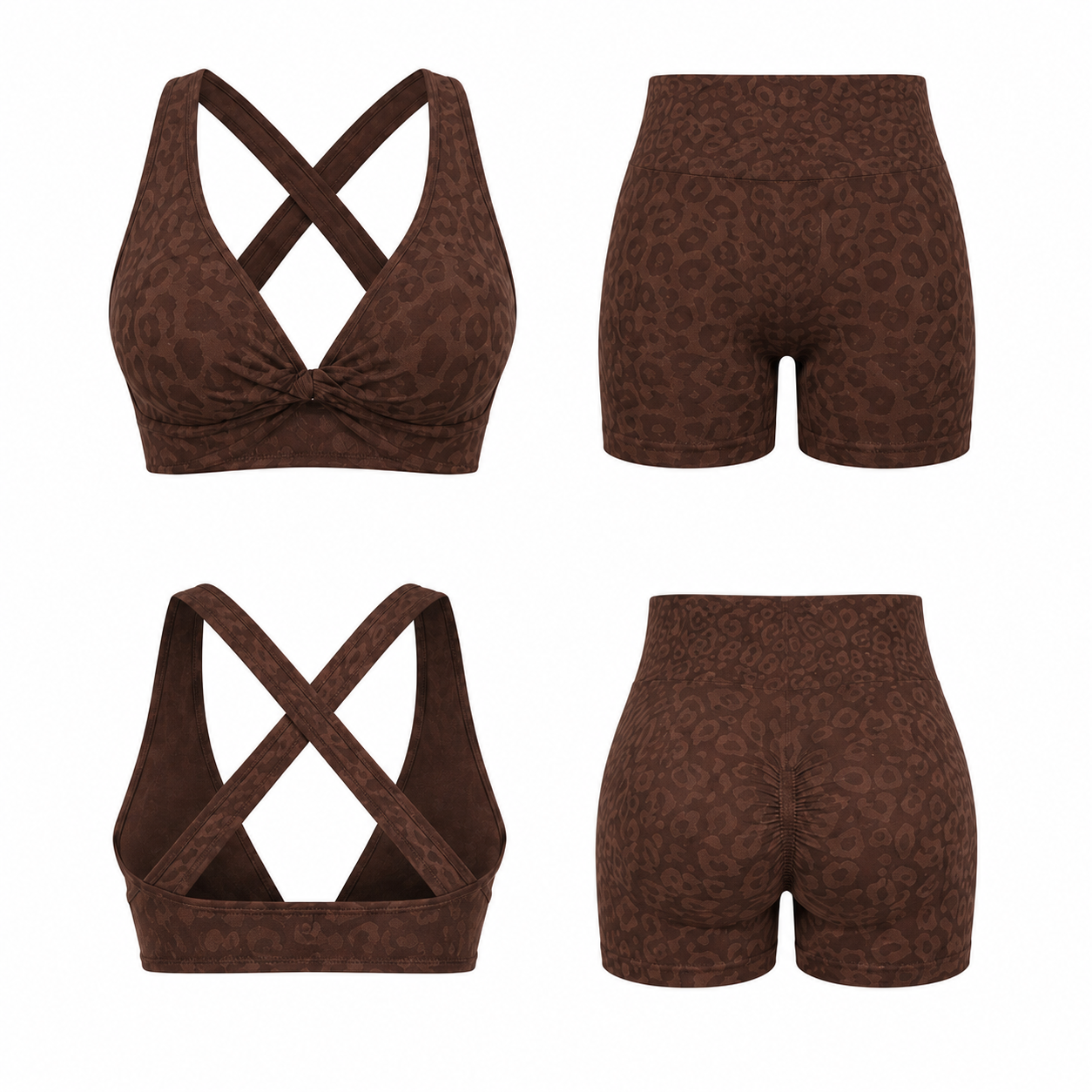 Mocha Brown VYRA Sculpt Seamless Activewear Set, front and back views