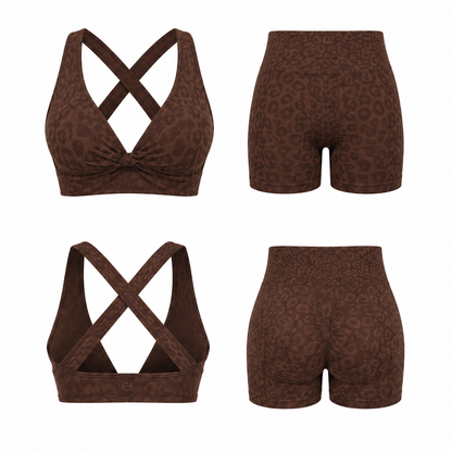 Mocha Brown VYRA Sculpt Seamless Activewear Set, front and back views