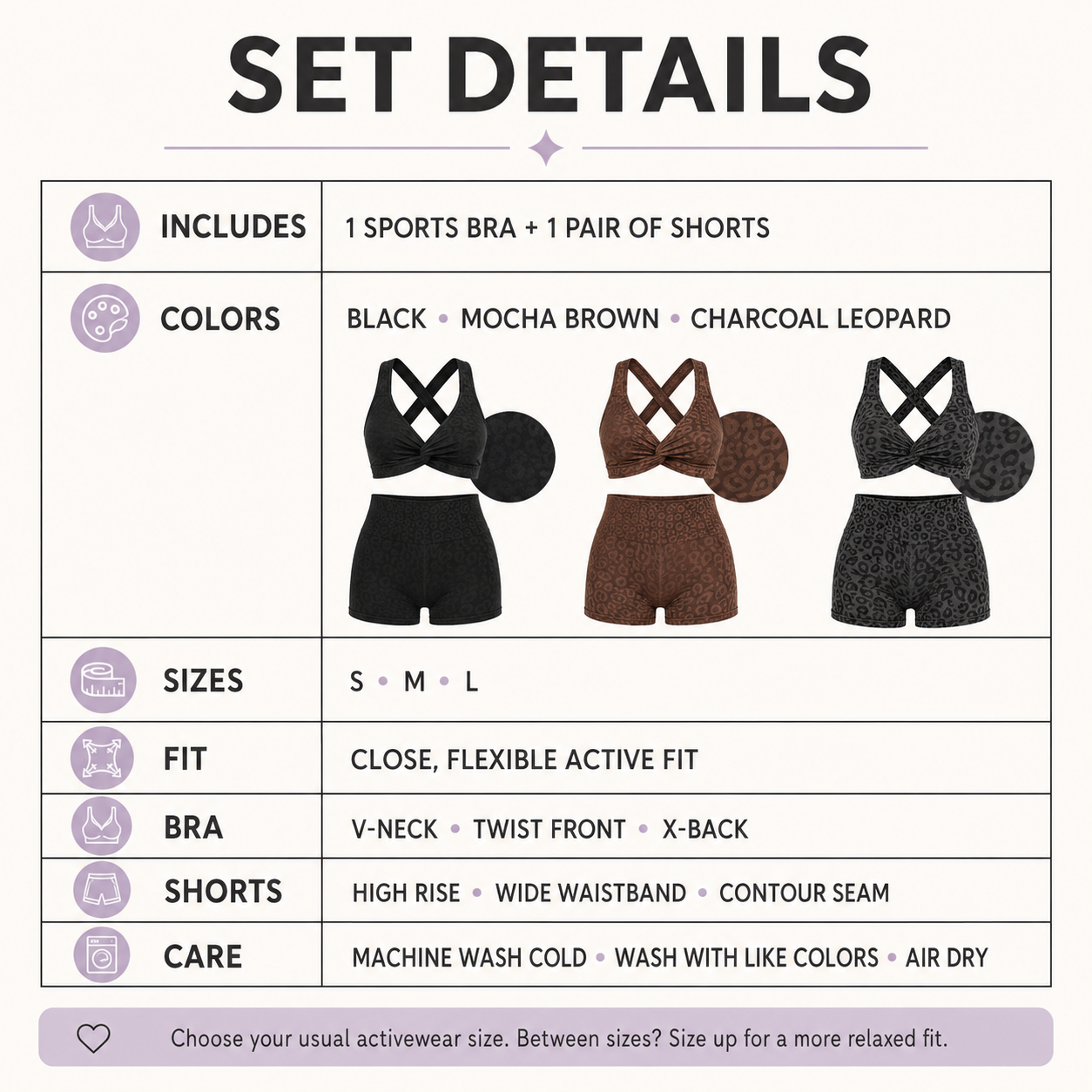 VYRA Sculpt Set colors, sizes, and product specifications